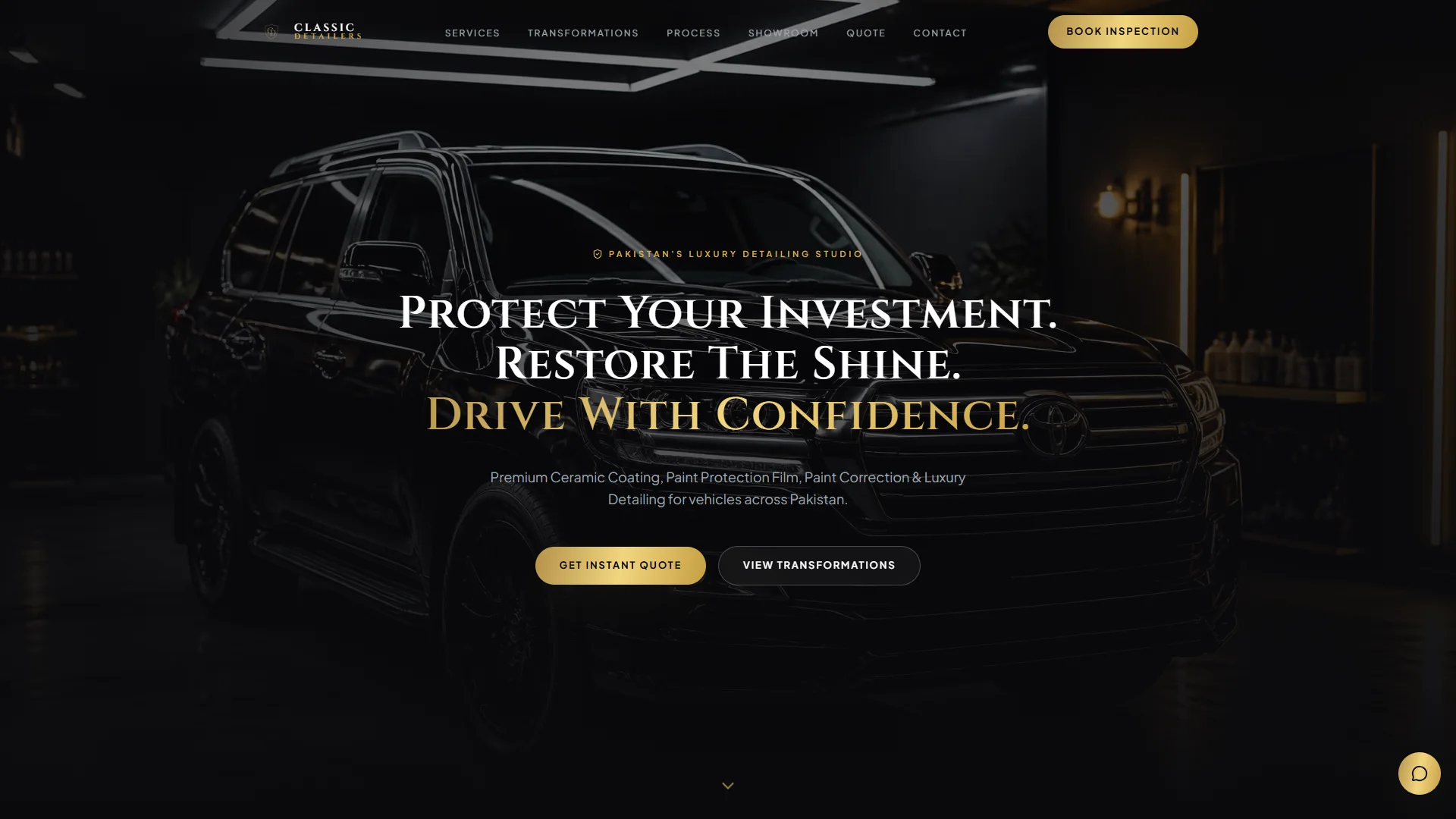 Actual Classic Detailers concept homepage at 1920 by 1080 pixels.