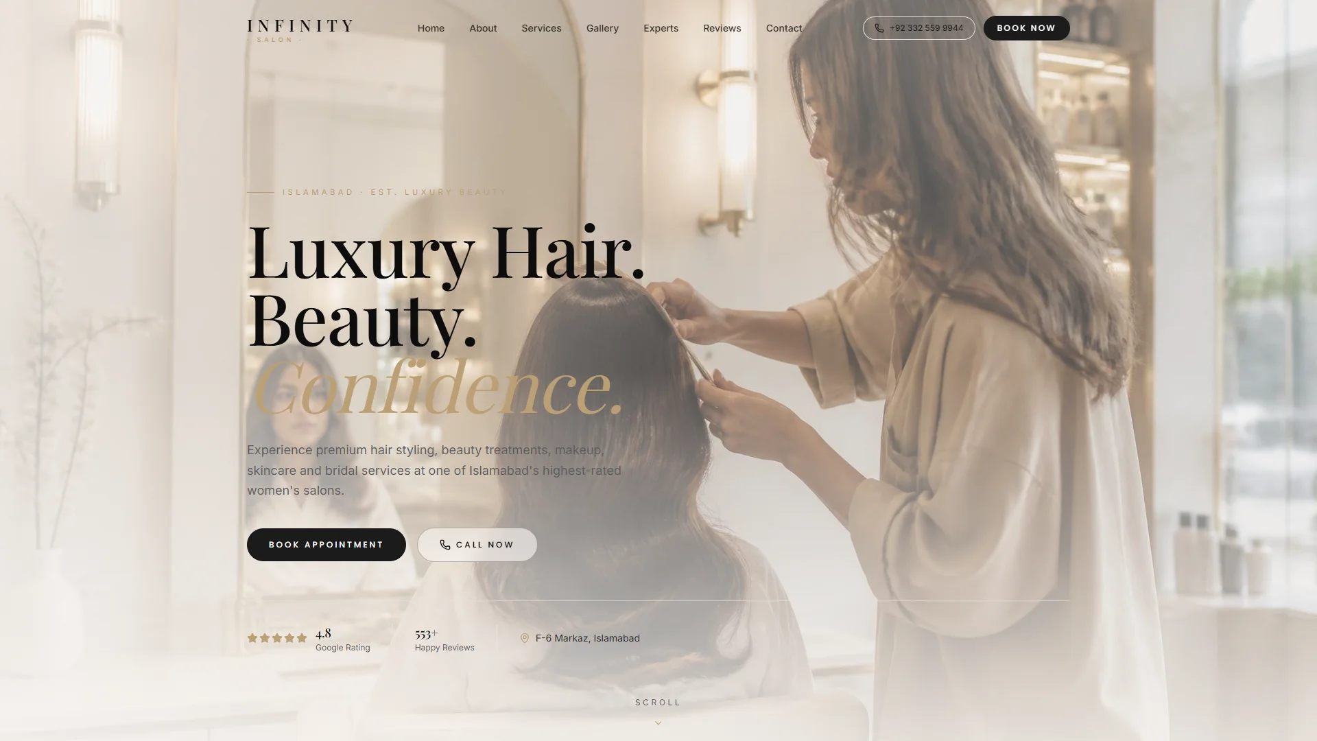 Actual Infinity Salon homepage captured at 1920 by 1080 pixels.