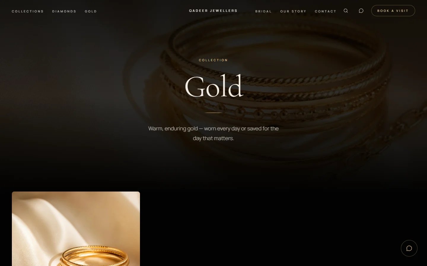 Actual Gold category page reached through the Qadeer Jewellers collection interface.